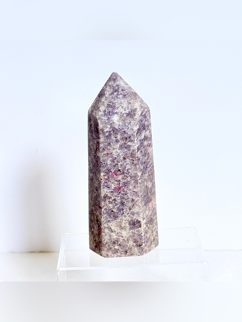 Unicorn Stone Tower Obelisk – Mosaic Pink Purple Grey Crystal Point 6” 292g